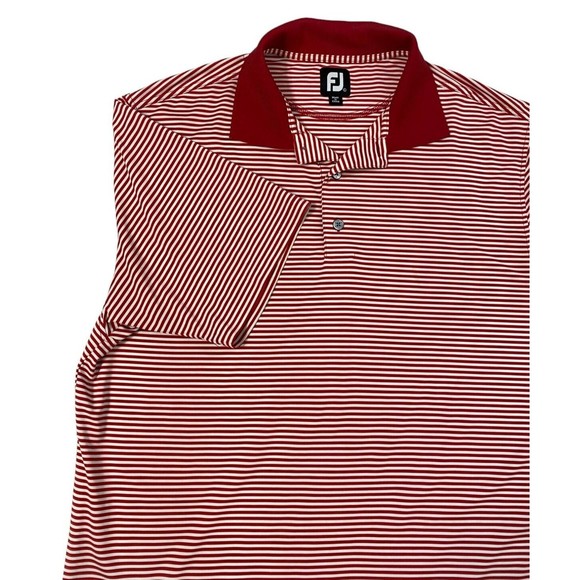 FJ FootJoy Men's Size L Red White Stripe Moisture Wicking Golf Polo Shirt - Picture 3 of 12